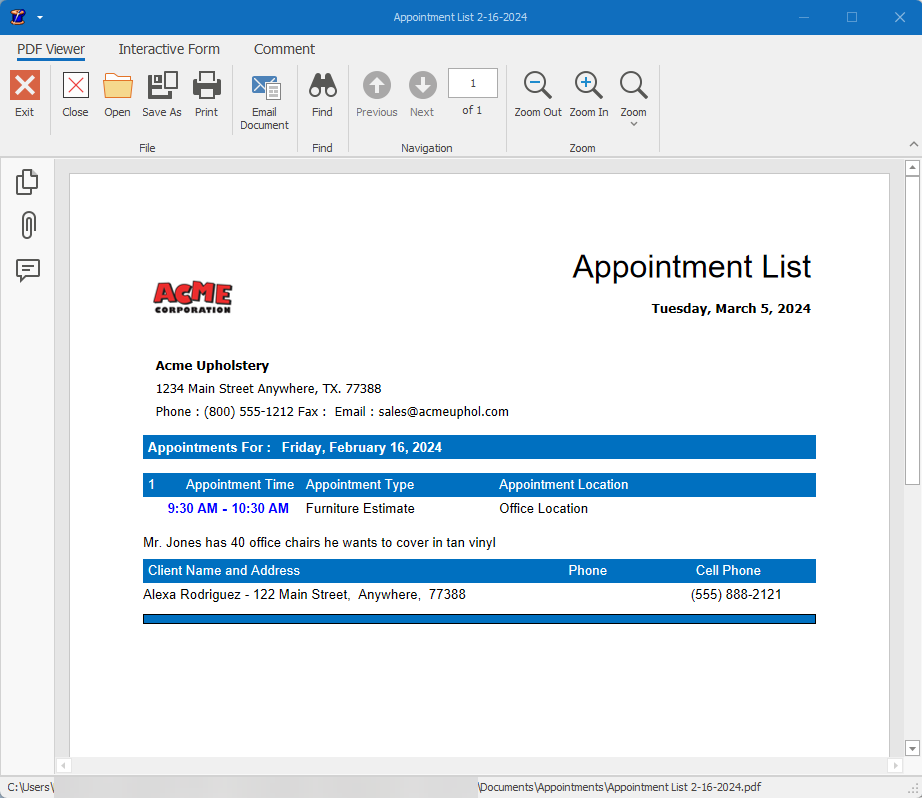 Appointment Report