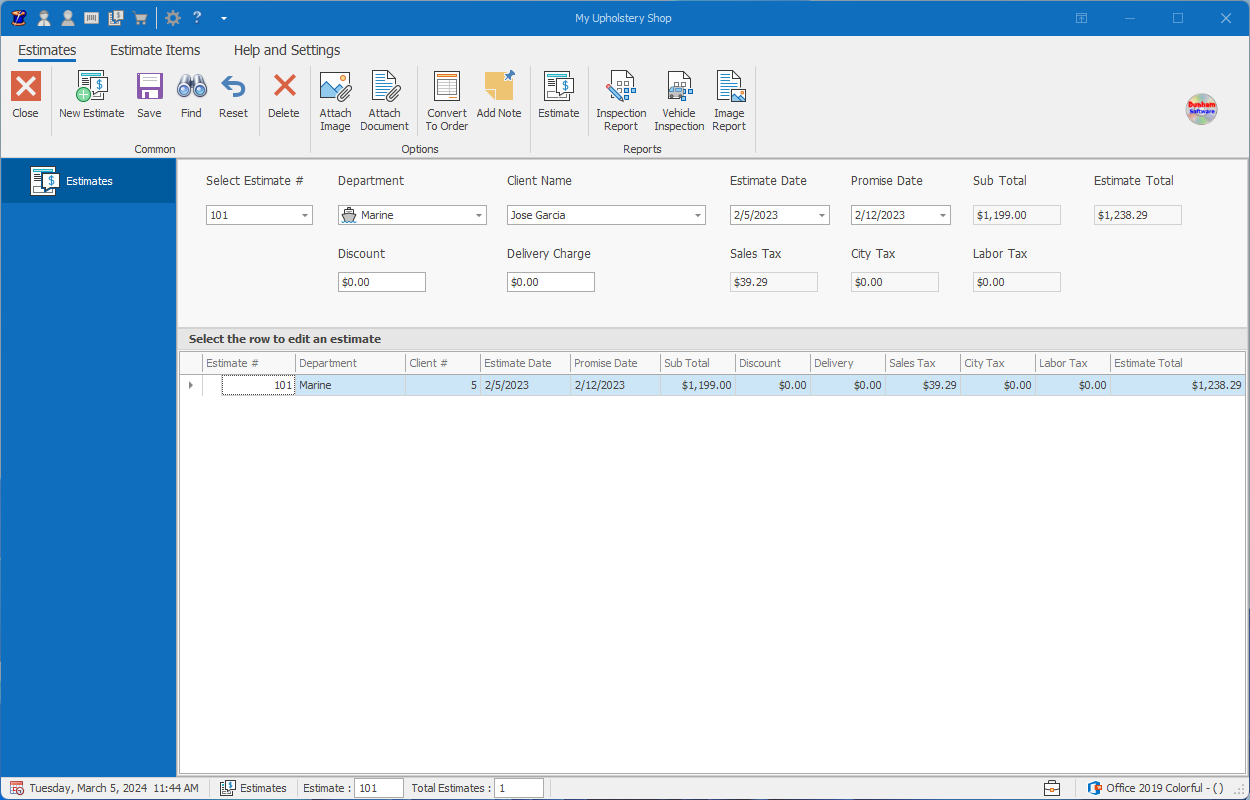 Estimates Page