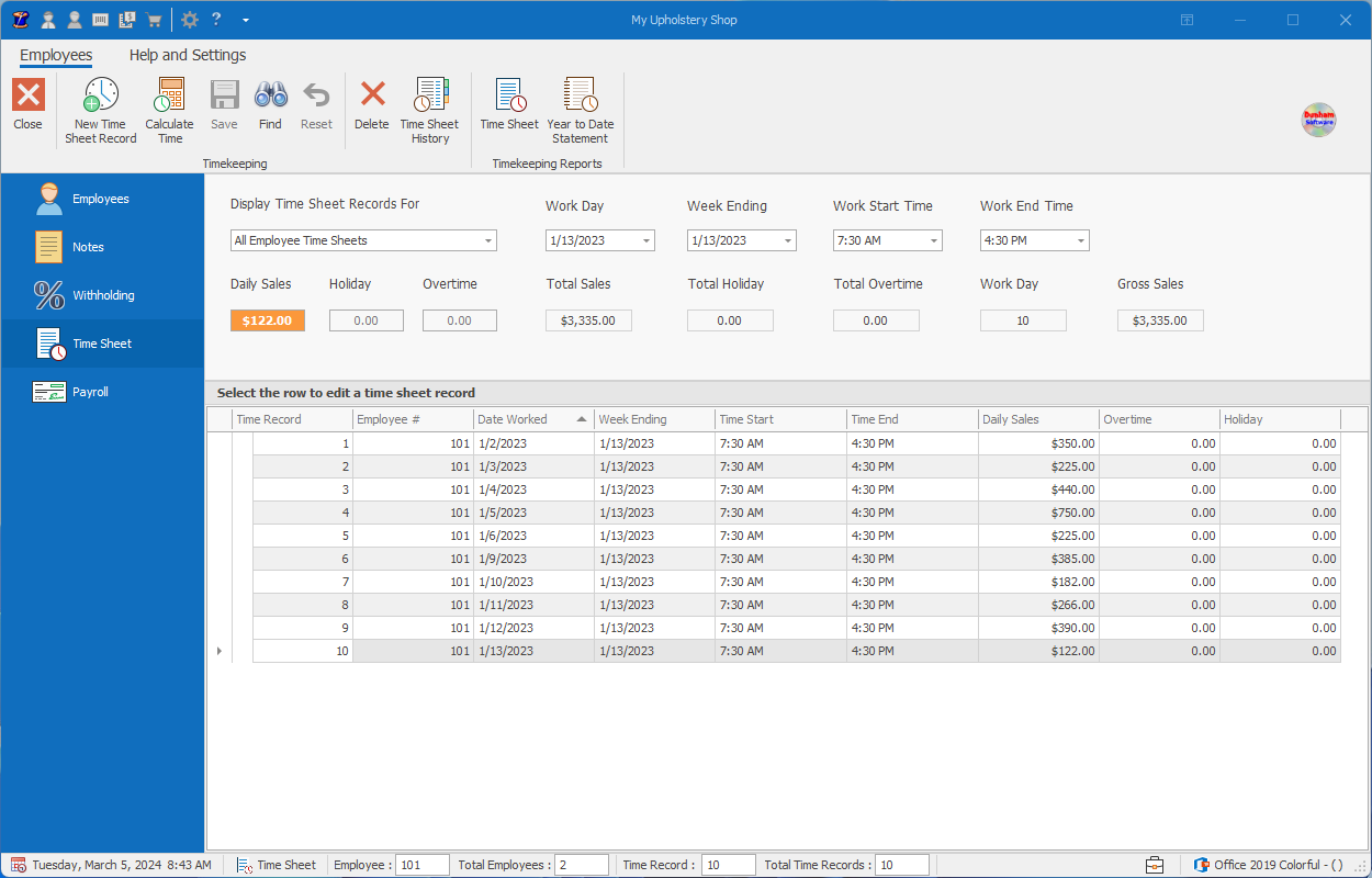 Employee Time Sheet Page