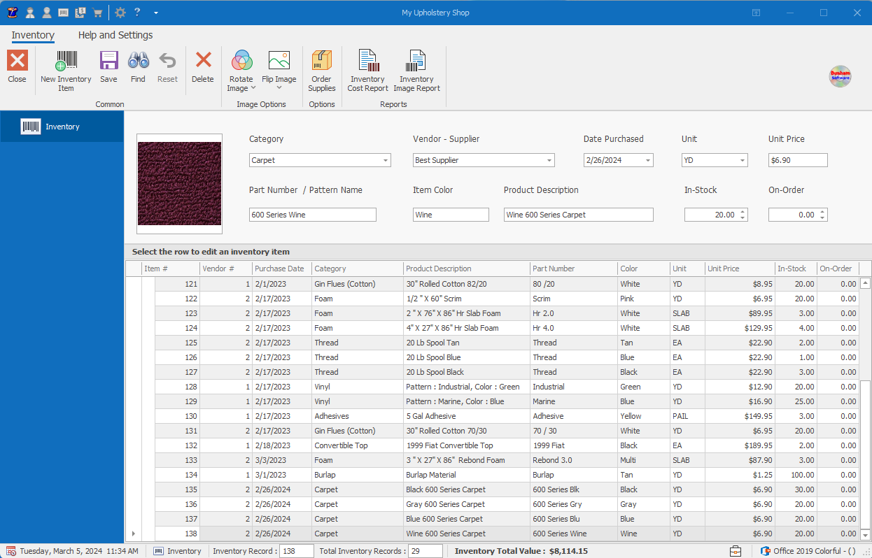 Inventory Program Page