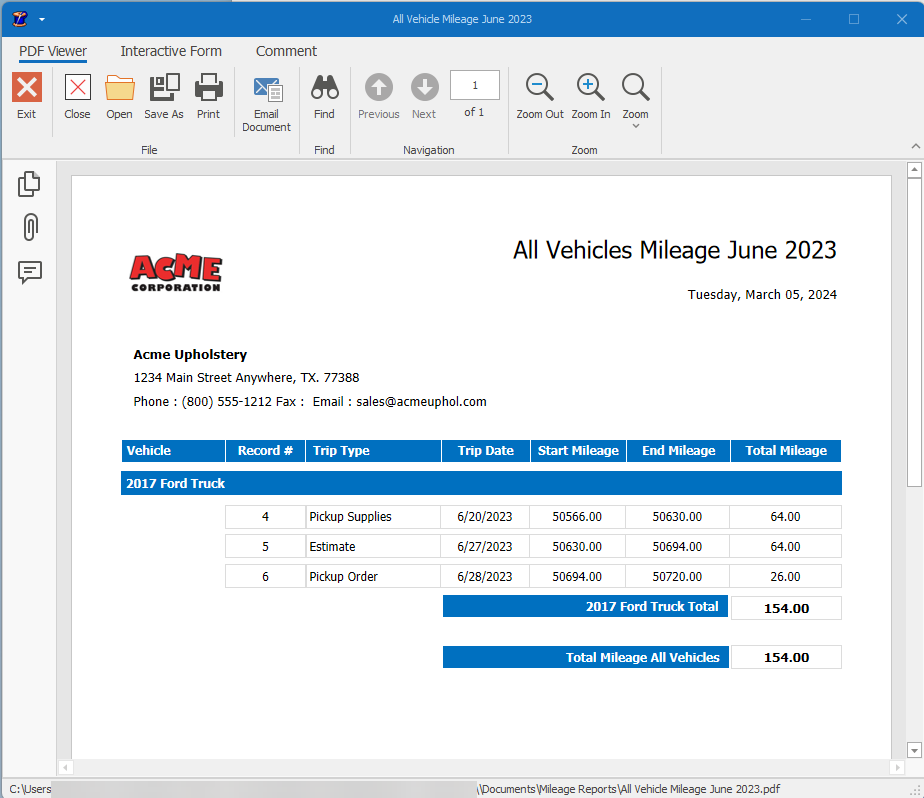 Vehicle Mileage Report