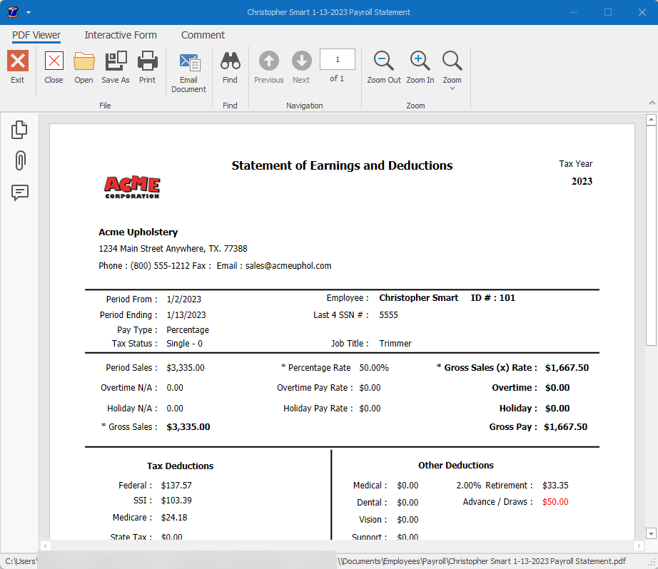 Employee Payroll Statement