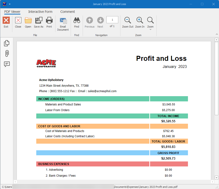 Profit and Loss Statement