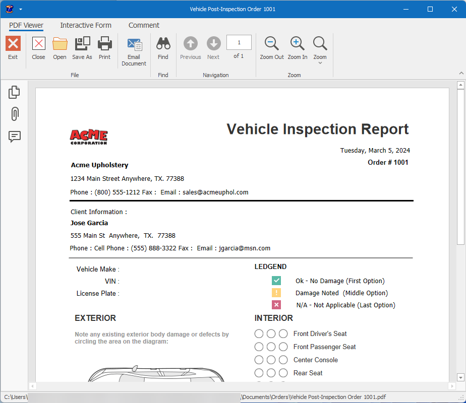 Vehicle Inspection Report