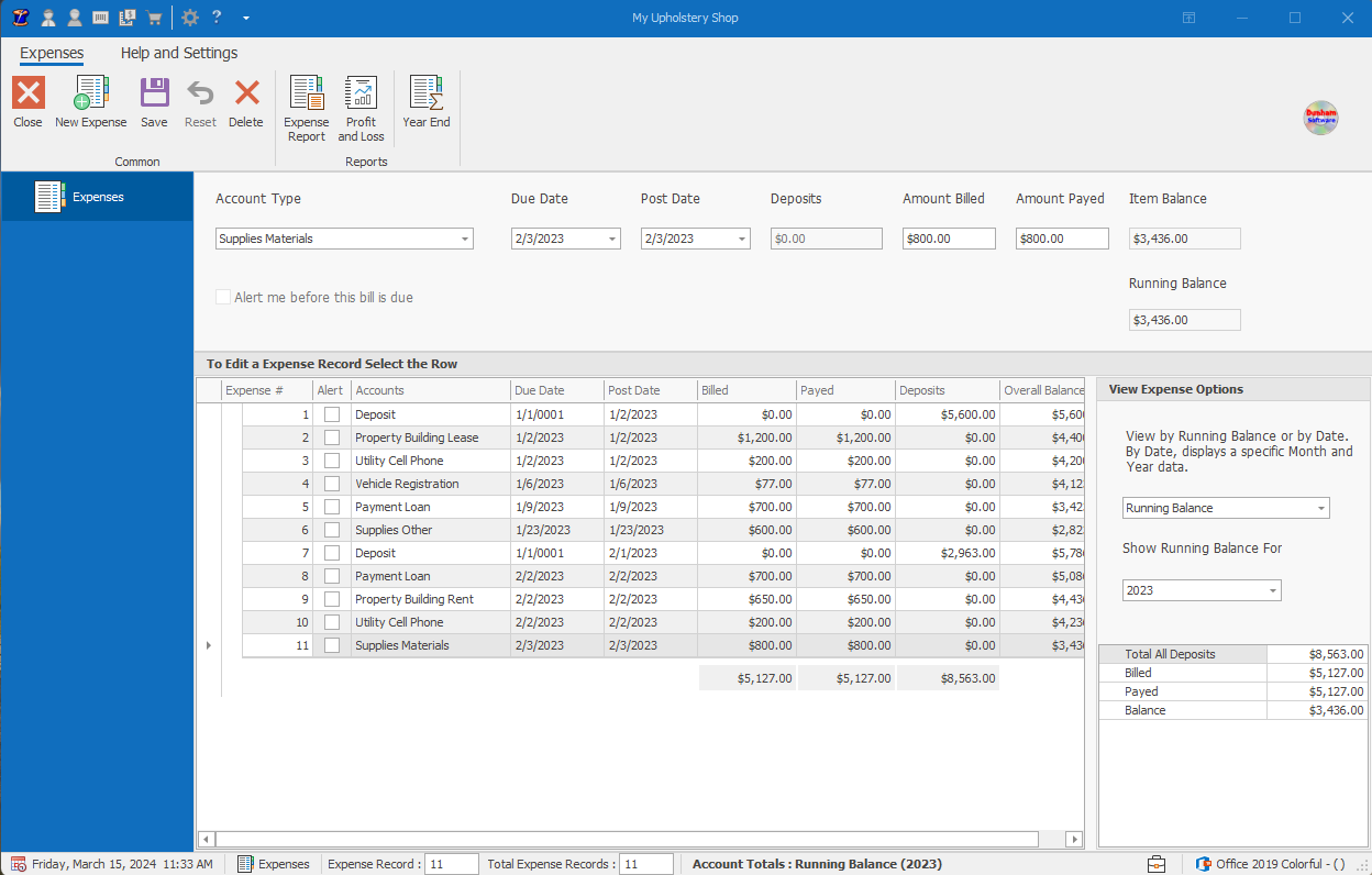 Year End Expense Page